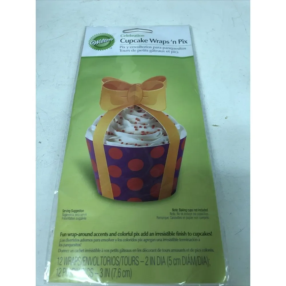 Wilton Celebration Cupcake Wrap & Toppers With Dots 12 Wraps New